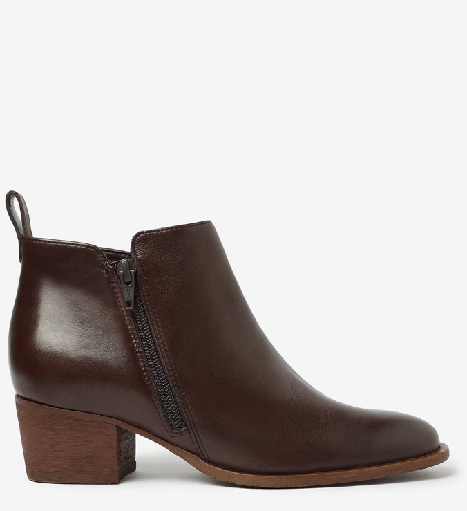 Bota Marrom Couro Cano Curto Ankle Boot Bloco