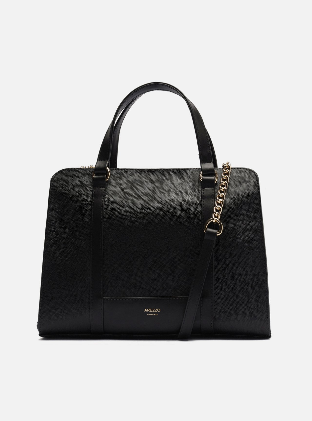 Bolsa Tote Preta Texturizada Grande Corrente — foto 1