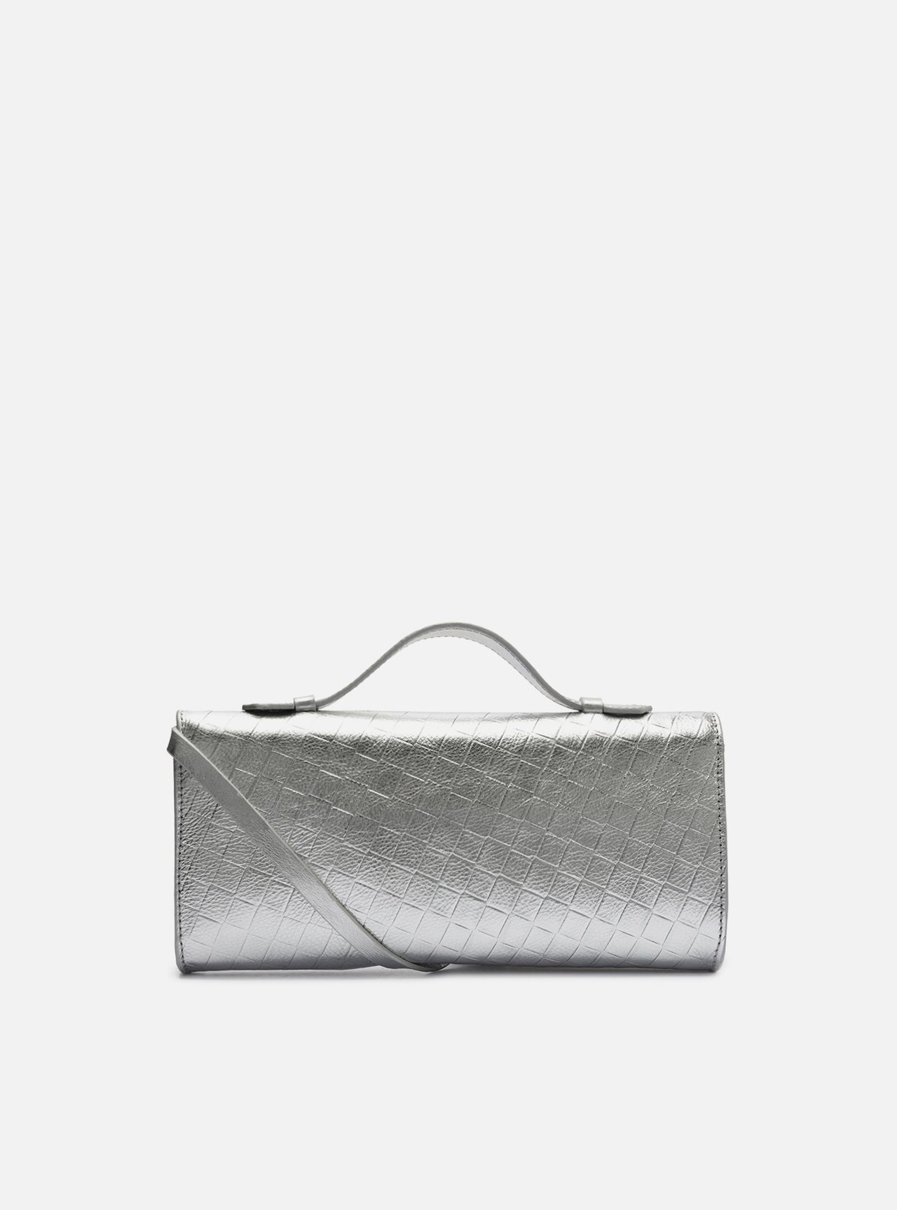Bolsa Tiracolo Prata Couro Tressê Média Metal — foto 3