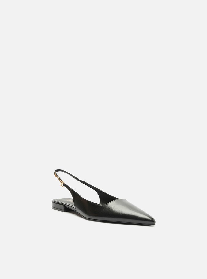 Sapatilha Preta Couro Slingback Detalhe Metal