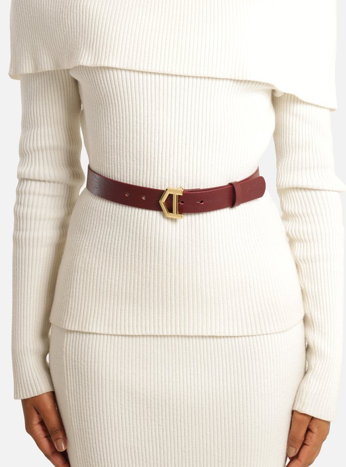 Cinto Vinho Couro Médio Fivela A Dourada