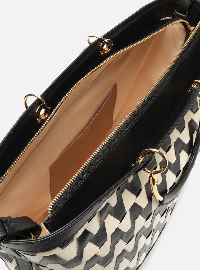 Bolsa Shopping Preta Couro Bicolor Grande Branca