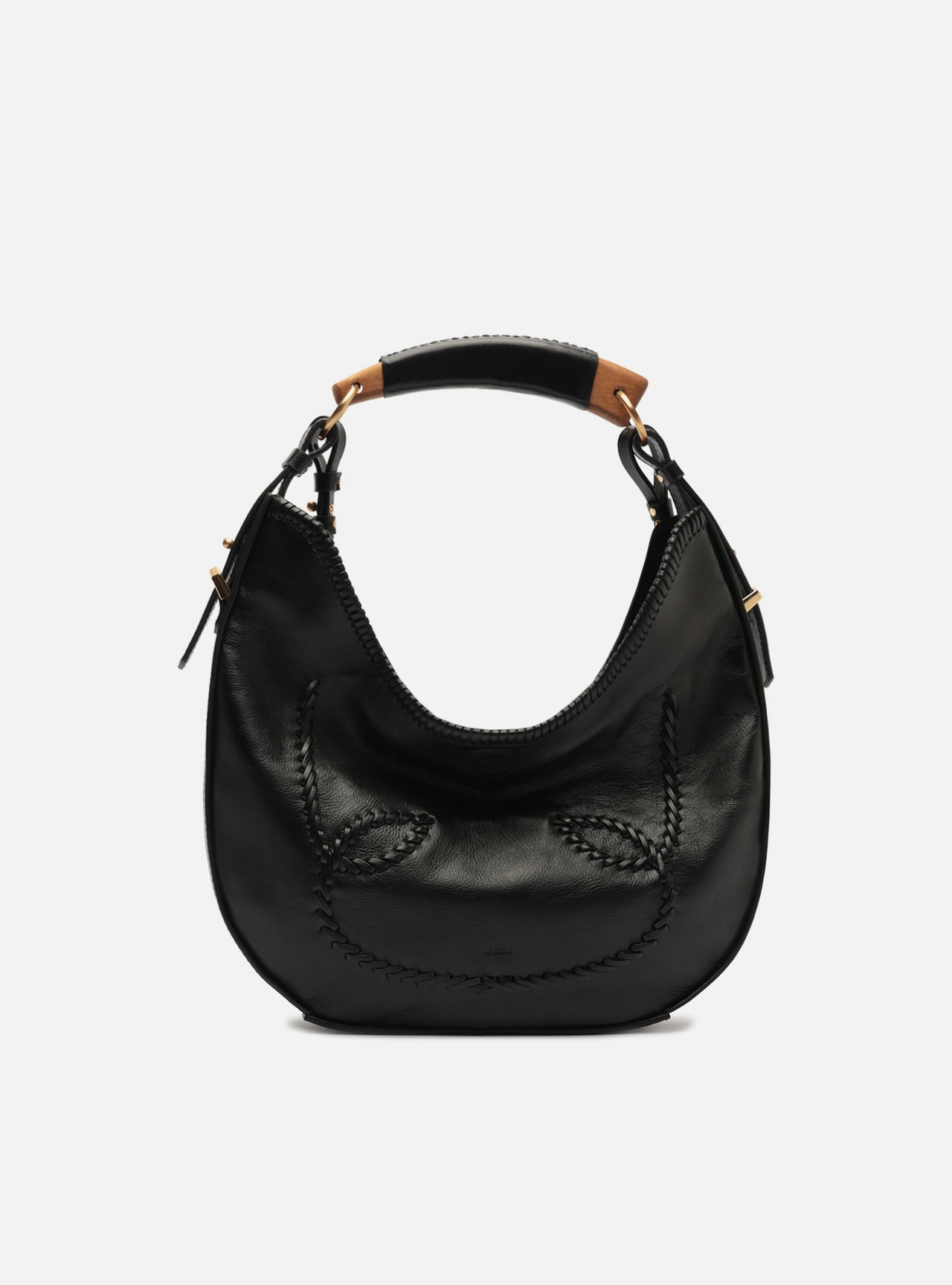 Bolsa Hobo Preta Couro Média Tressê — foto 1
