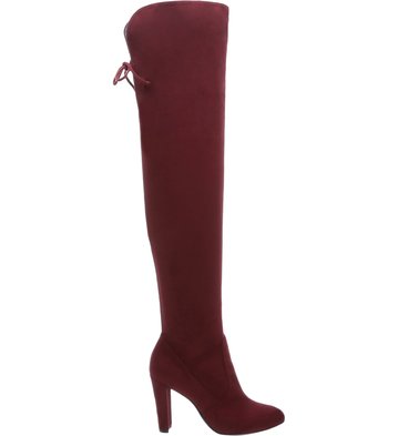 Bota Over the Knee Veludo Salto Vinho