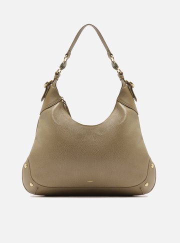 Bolsa Hobo Cinza Couro Worn Grande Metais