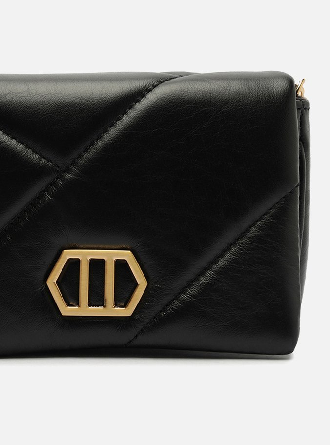 Mini Bag Tiracolo Preta Couro Pingentes