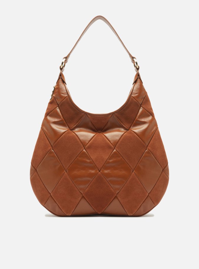 Bolsa Hobo Preta Couro Média Matelassê Metais