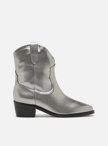 Bota Prata Couro Cano Curto Western Alicia