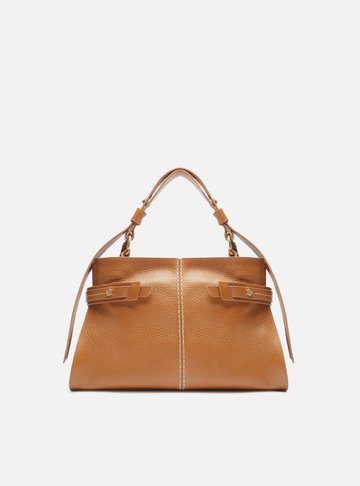 Bolsa Tote Marrom Couro Média Tiras Laterais