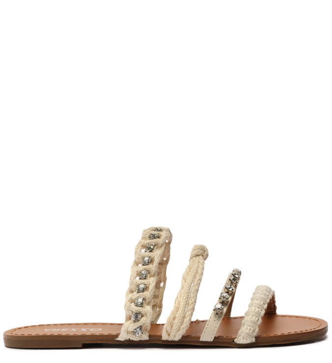 Rasteira Off-White Flat Tiras Cristais
