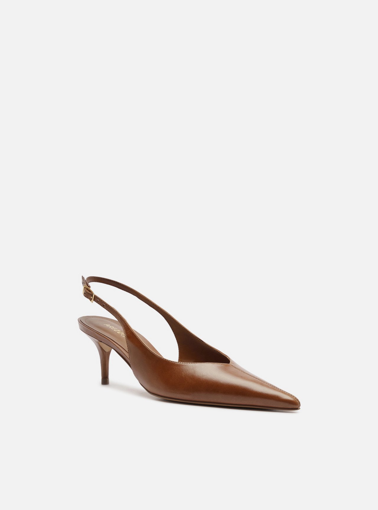 Scarpin Marrom Couro Salto Kitten Slingback — foto 2