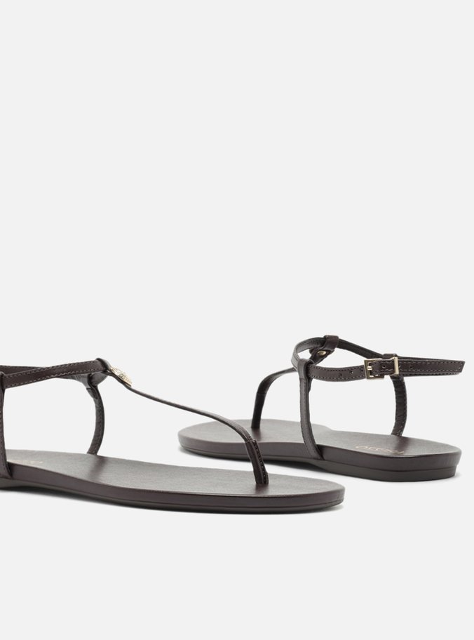 Sandália Rasteira Marrom Couro Slim Metal