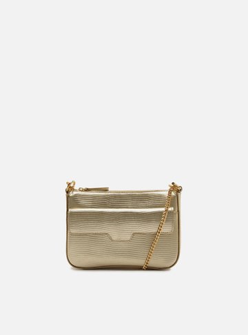 Arezzo — Bolsa Tiracolo Dourada Couro Pequena Corrente