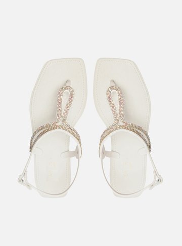 Sandália Rasteira Branca Strass Square Thong