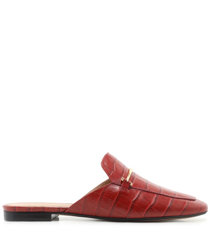 Mule Croco Salto Rasteiro Soft Rubi