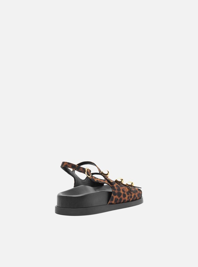 Sandália Papete Animal Print Tiras Metal Bold