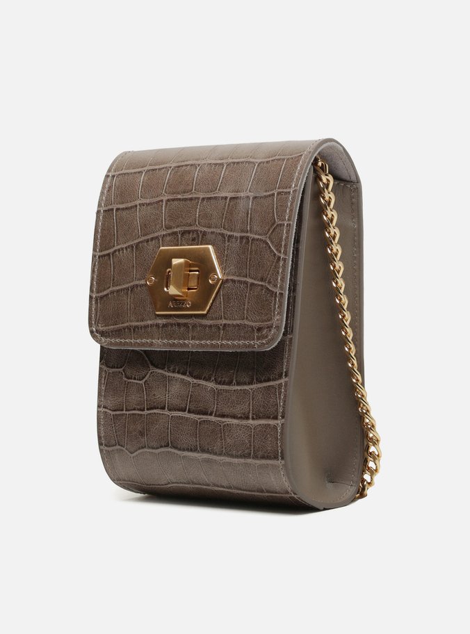 Mini Bag Cinza Couro Croco Porta-Celular