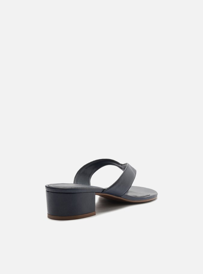 Tamanco Azul Salto Baixo Tiras Flip Flop