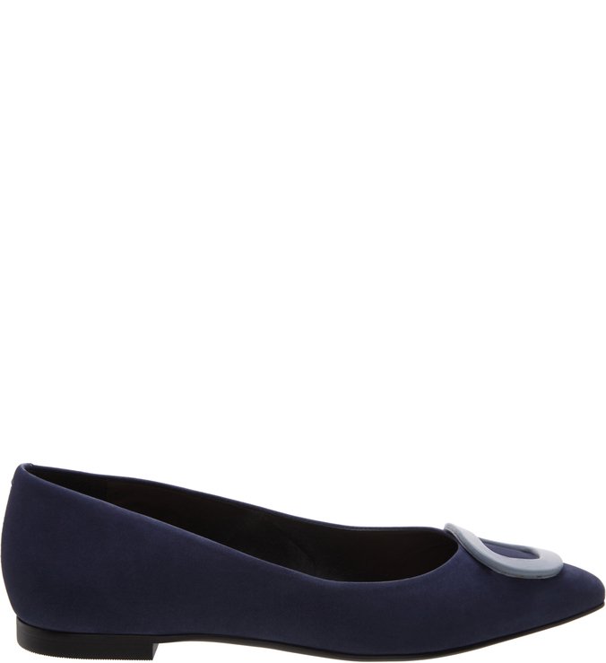 Sapatilha Nobuck Bico Quadrado Fivela Navy Blue