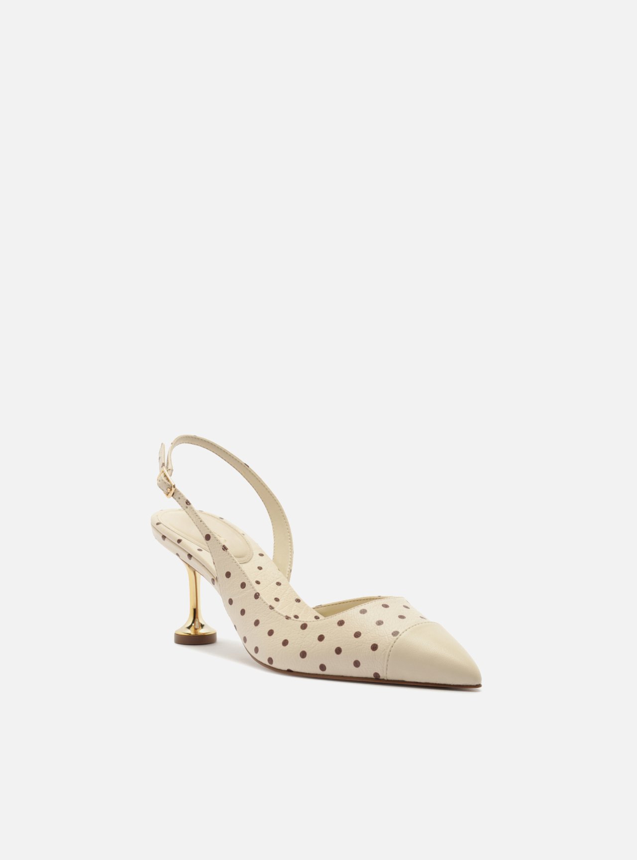 Scarpin Off White Poá Salto Médio Taça Slingback Marrom — foto 2