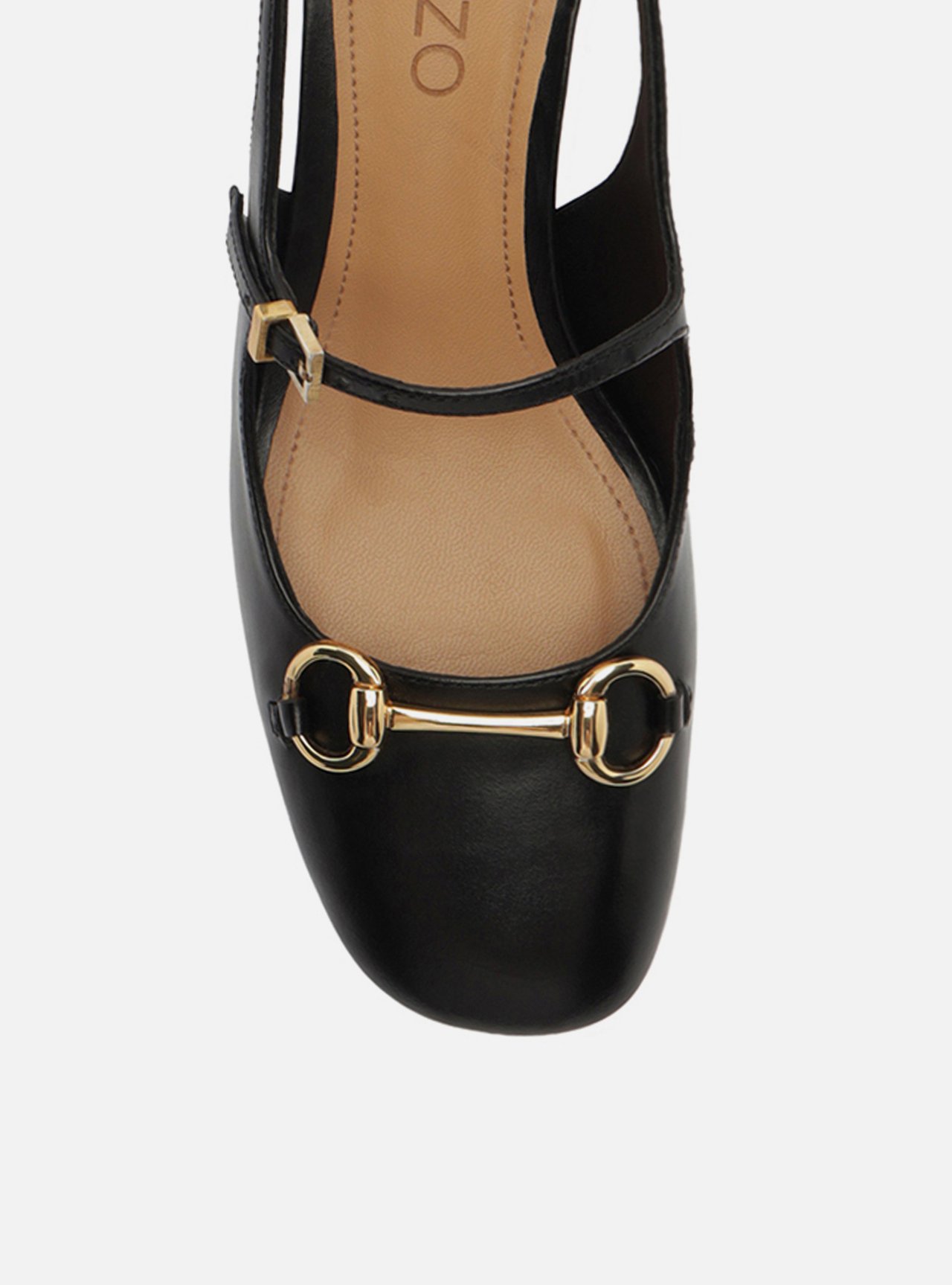 Scarpin Preto Couro Salto Bloco Bridão Slingback — foto 5
