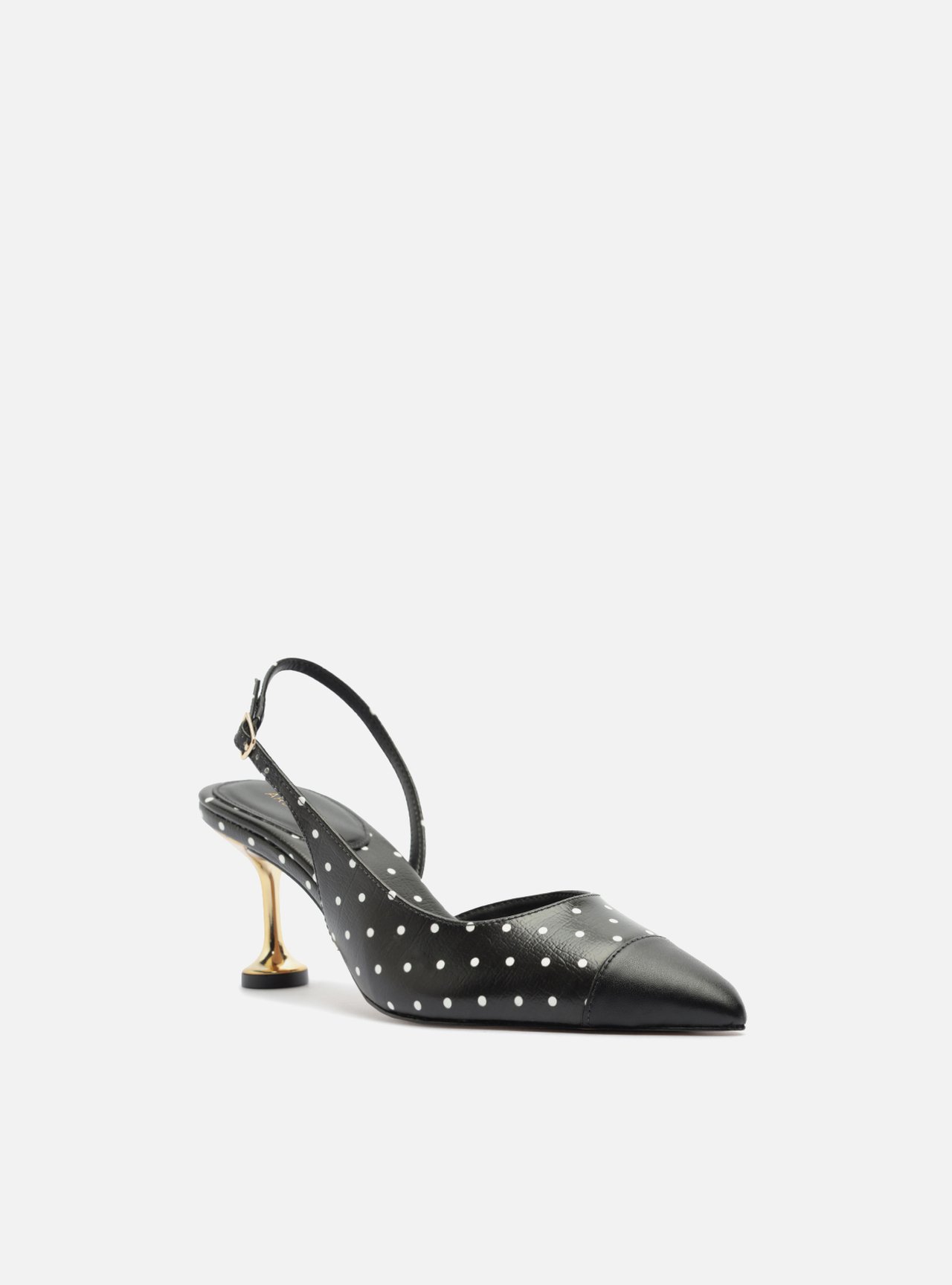 Scarpin Preto Poá Salto Médio Taça Slingback Branco — foto 2