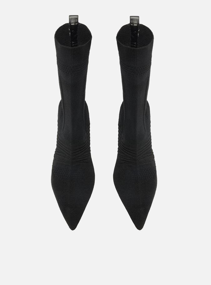 Bota Skinny Preta Knit Cano Médio Salto Baixo