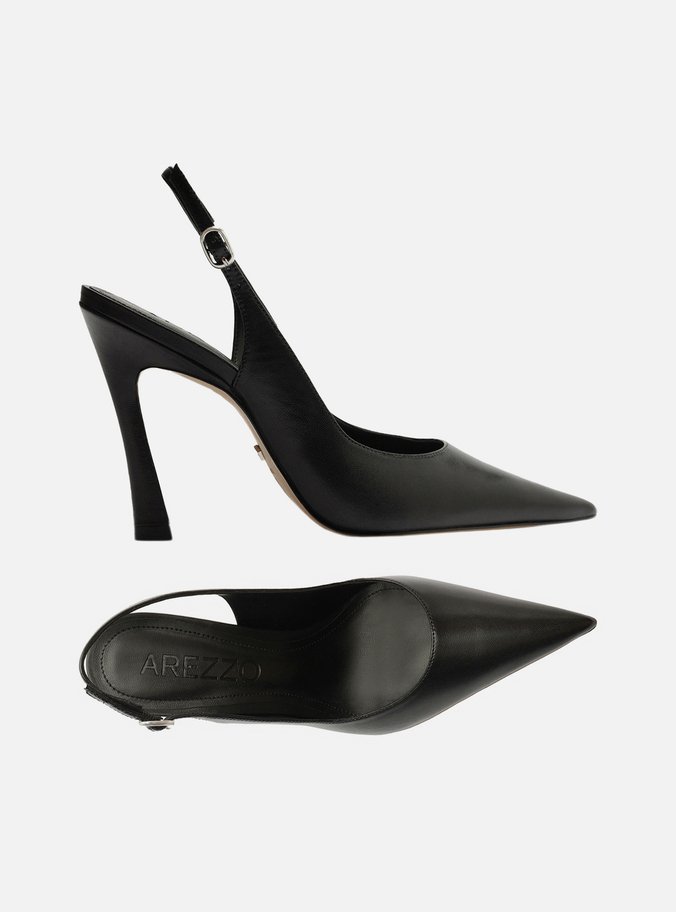 Scarpin Preto Couro Salto Alto Slingback Esther