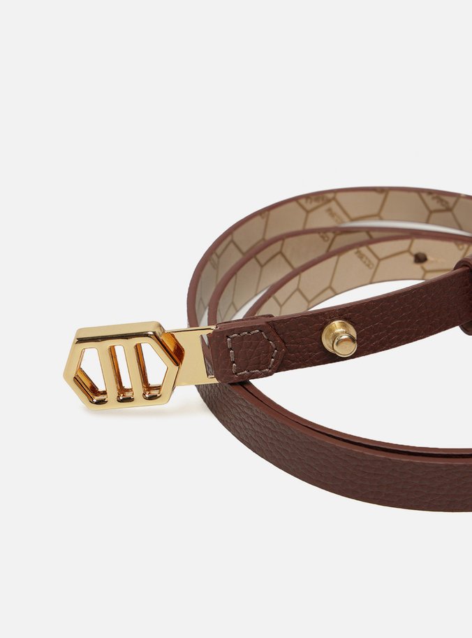 Cinto Marrom Couro Fino Fivela Hexagonal