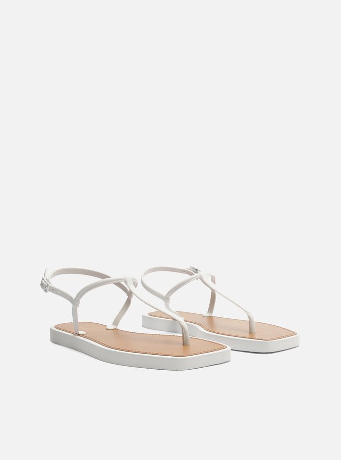 Sandália Rasteira Branca Slim Square Brizza