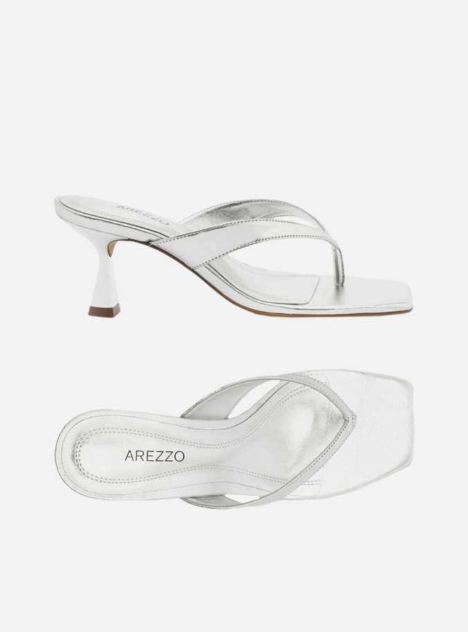 Tamanco Prata Salto Fino Flip Flop