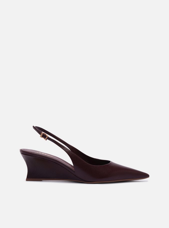 Scarpin Vinho Couro Salto Baixo Anabela Slingback