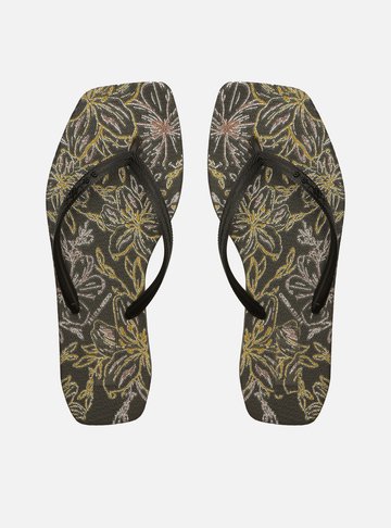 Chinelo de Dedo Preto Square Flores