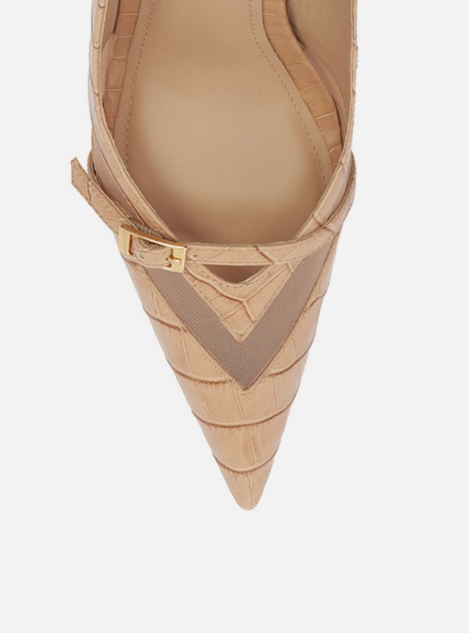 Scarpin Rosa Croco Salto Alto Slingback Tela