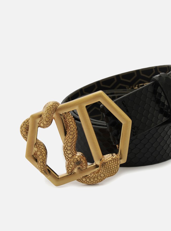 Cinto Preto Couro Snake Médio Fivela