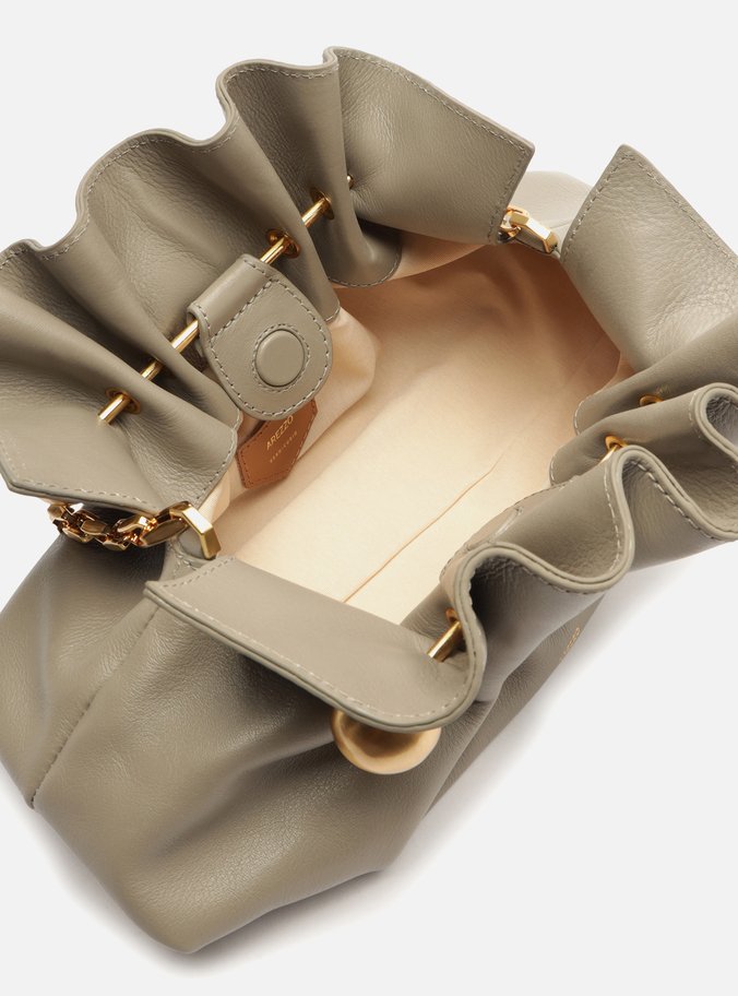 Clutch Cinza Couro Pequena Pregas Corrente