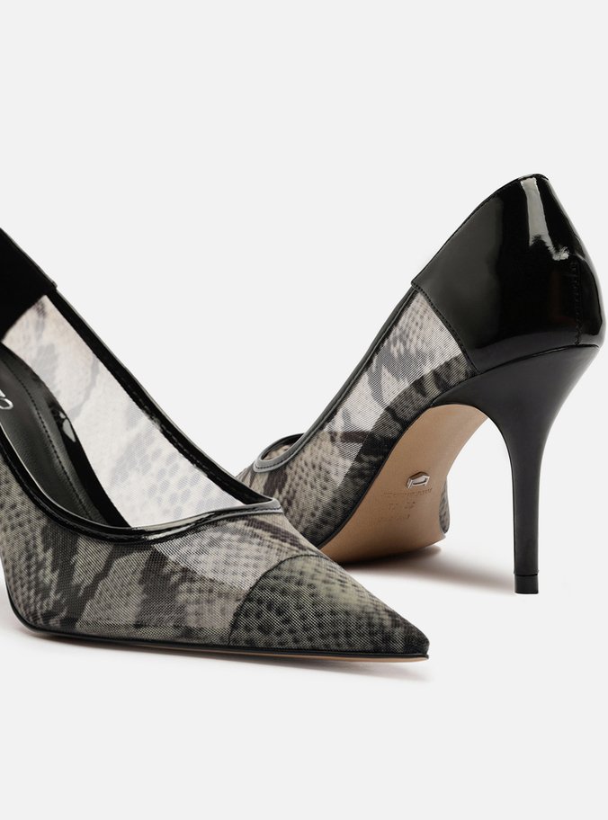 Scarpin Snake Tela Salto Alto Fino