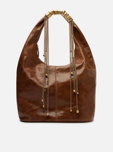 Bolsa Hobo Marrom Couro Grande Alça Metais