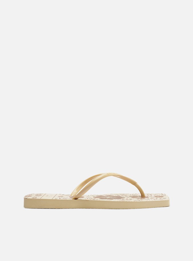 Chinelo de Dedo Off-White Flat Brizza Estampa Flores