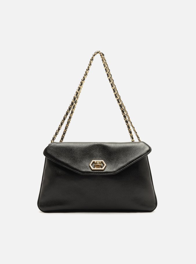 Bolsa Tote Preta Couro Média Metais