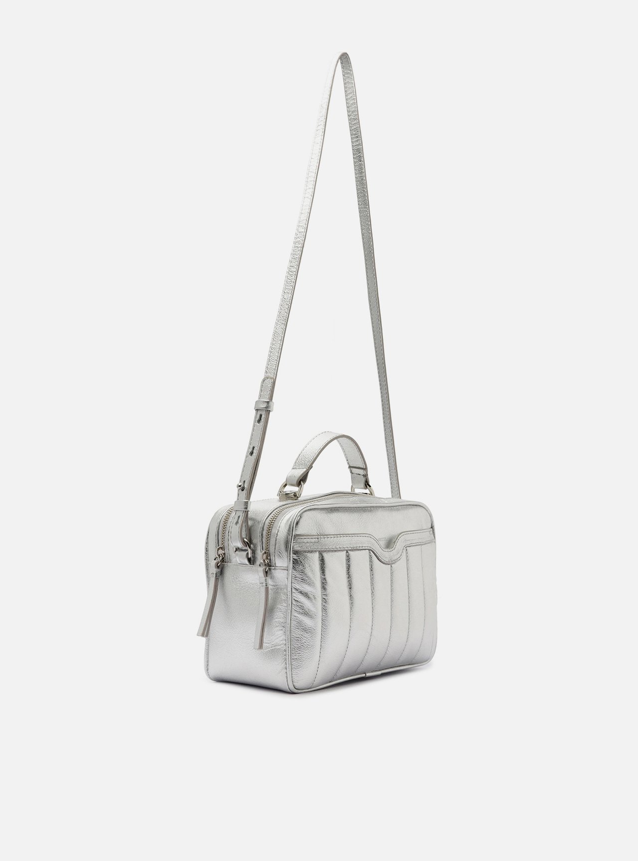 Bolsa Tiracolo Prateada Couro Francine Média — foto 5