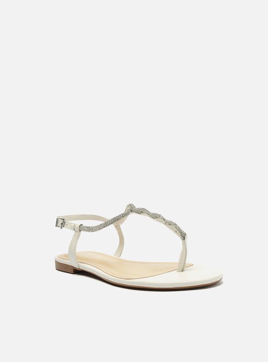 Rasteira Branca Slim Pedraria Strass