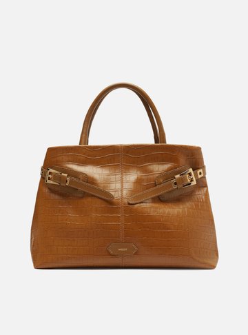 Bolsa Tote Caramelo Couro Croco Grande Fivelas