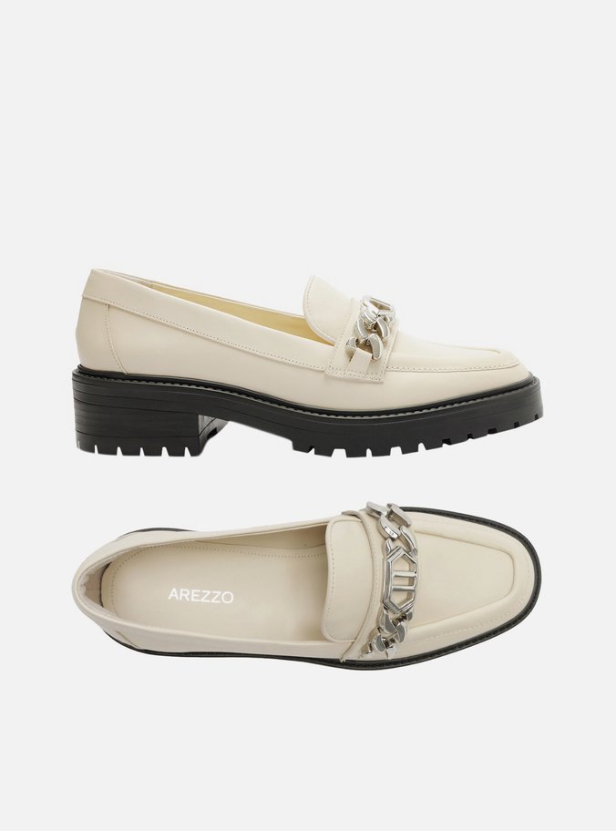 Mocassim Branco Couro Tratorado Corrente