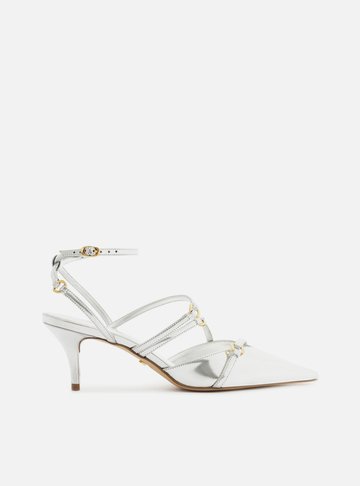 Scarpin Prata Salto Kitten Tiras