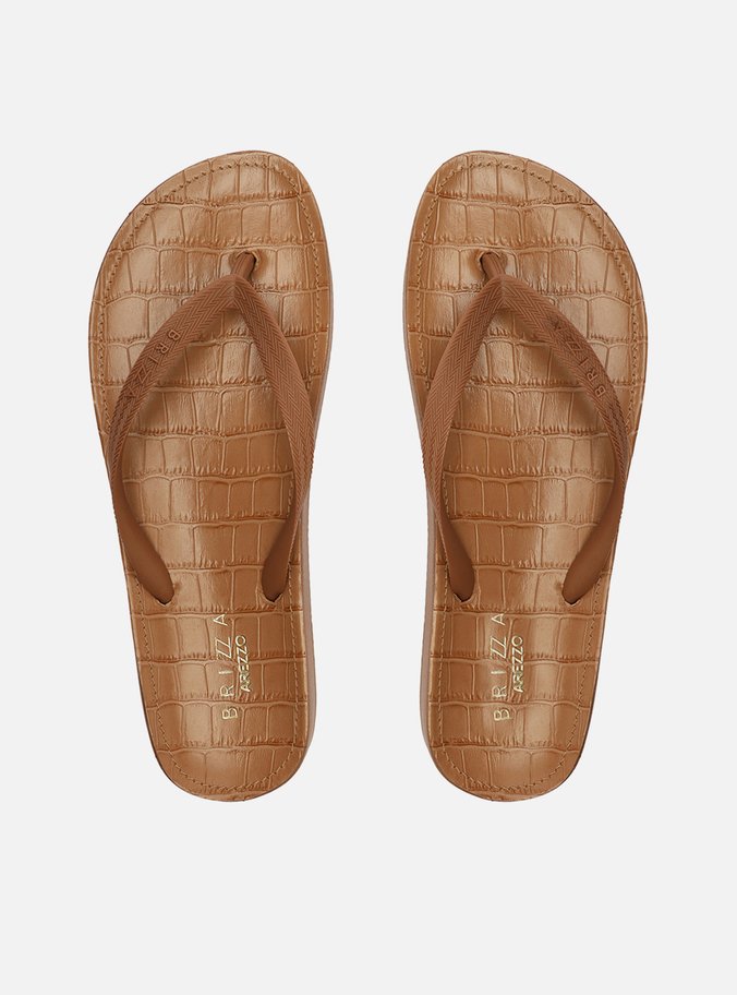 Chinelo de Dedo Marrom Palmilha Croco