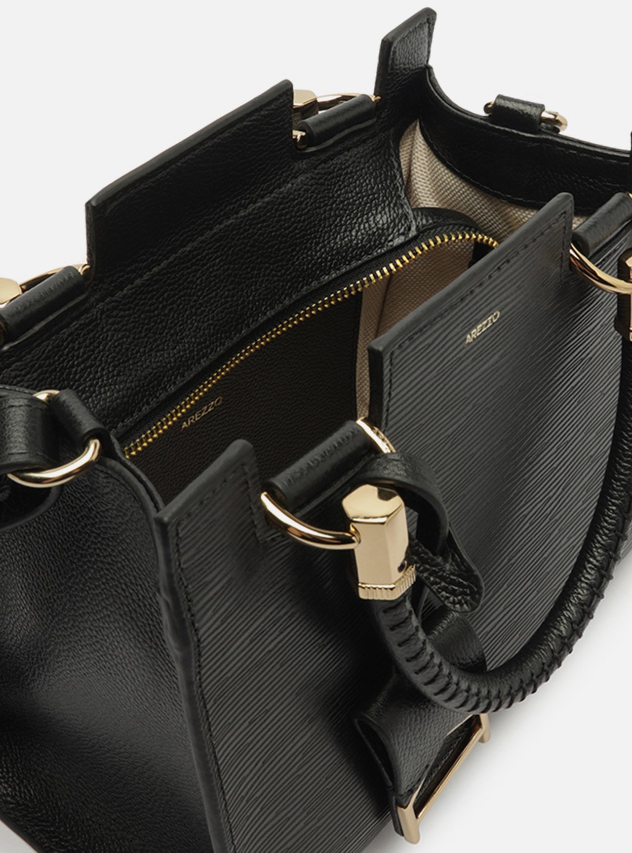 Bolsa Tote Preta Couro Abraccio Média — foto 4