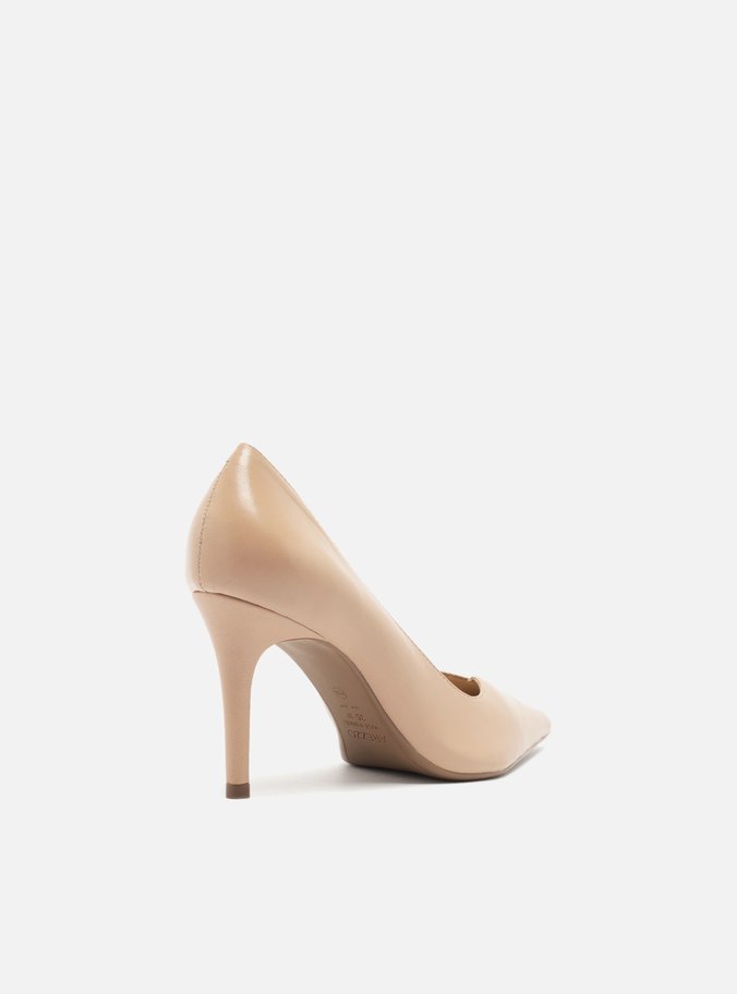 Scarpin Nude Couro Salto Médio Fino Detalhe