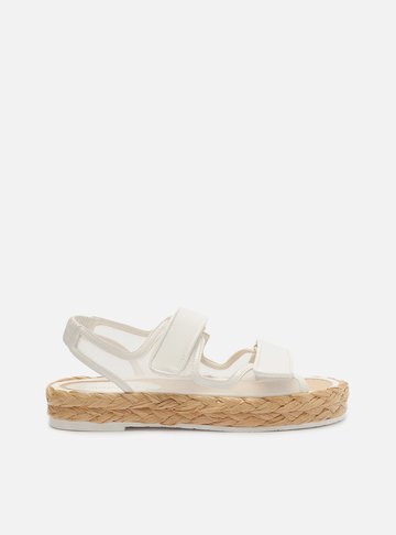 Sandália Papete Branca Tela Flatform Velcro