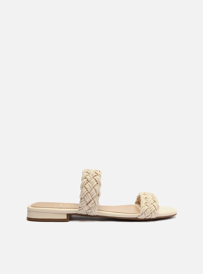 Rasteira Off-White Tiras Cordão